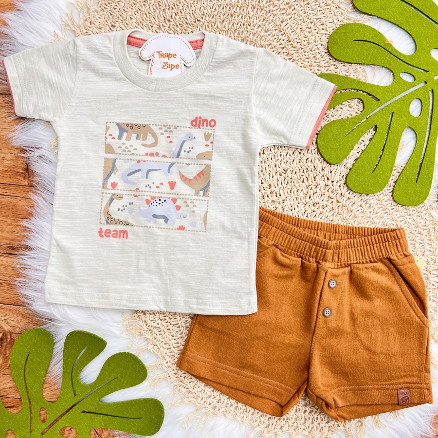 Conj. Camiseta Dino Team e Bermuda - Areia e Ferrugem